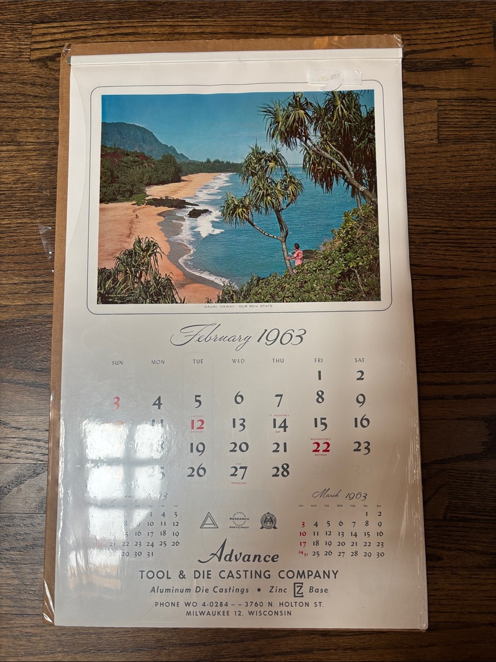 Original 1963 Hawaii calendar